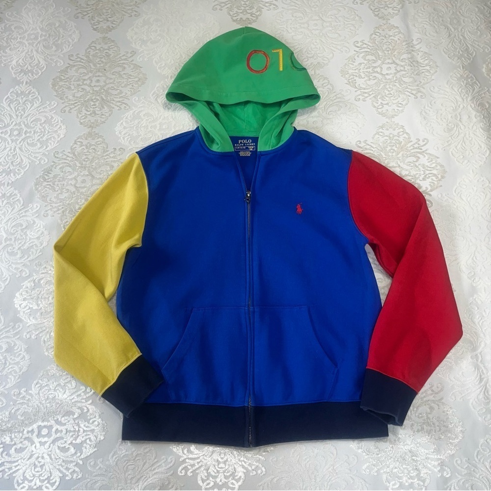 Polo Ralph Lauren Boys Color Blocked Full Zip Hoodie Jacket Size Large 14-16 - Picture 6 of 10